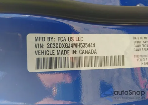 2021 Dodge Charger Scat Pack Rwd из США, поврежденный, VIN 2C3CDXGJ4MH535444